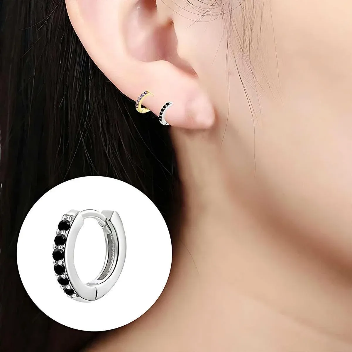 925 Sterling Silver Gold Rings Plated Cubic Crystal Cuff Huggie Hoop Earrings view 12