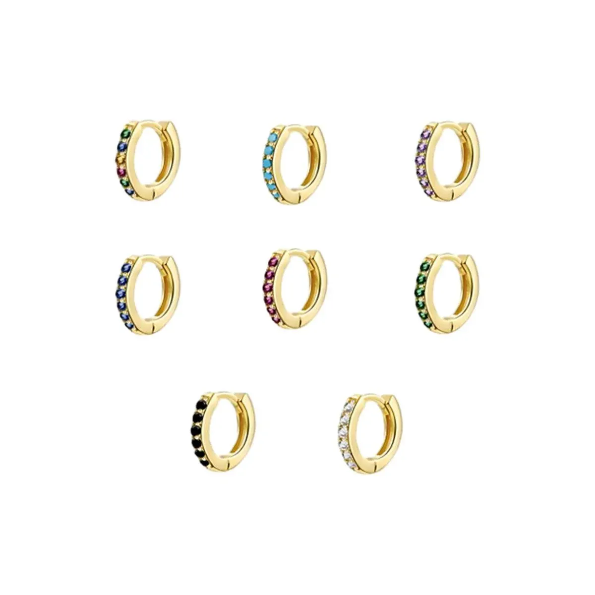 925 Sterling Silver Gold Rings Plated Cubic Crystal Cuff Huggie Hoop Earrings view 3