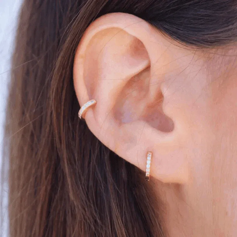 925 Sterling Silver Gold Rings Plated Cubic Crystal Cuff Huggie Hoop Earrings view 6