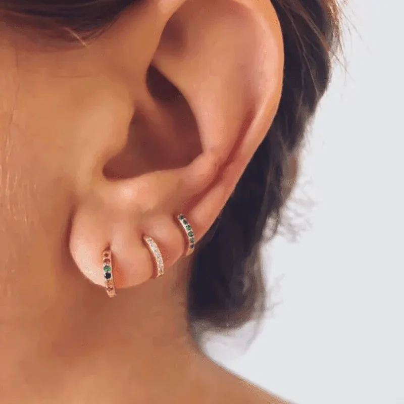 925 Sterling Silver Gold Rings Plated Cubic Crystal Cuff Huggie Hoop Earrings view 5