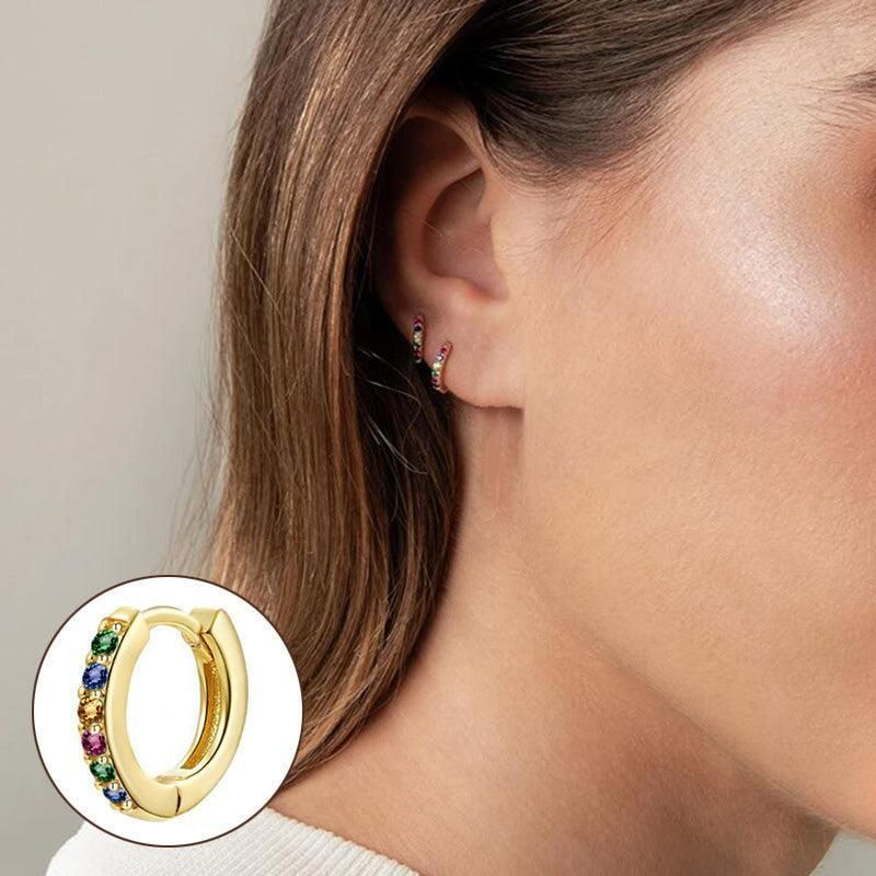 925 Sterling Silver Gold Rings Plated Cubic Crystal Cuff Huggie Hoop Earrings view 7