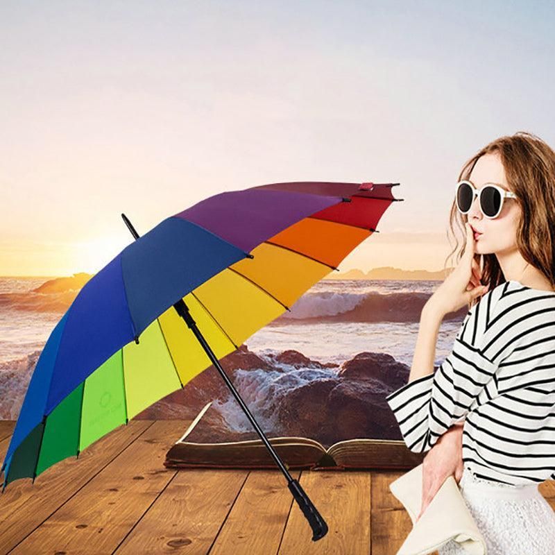 16 Ribs Large Rainbow Umbrella Fashion Straight Long Handle Anti Uv Sun Rain Au view 11