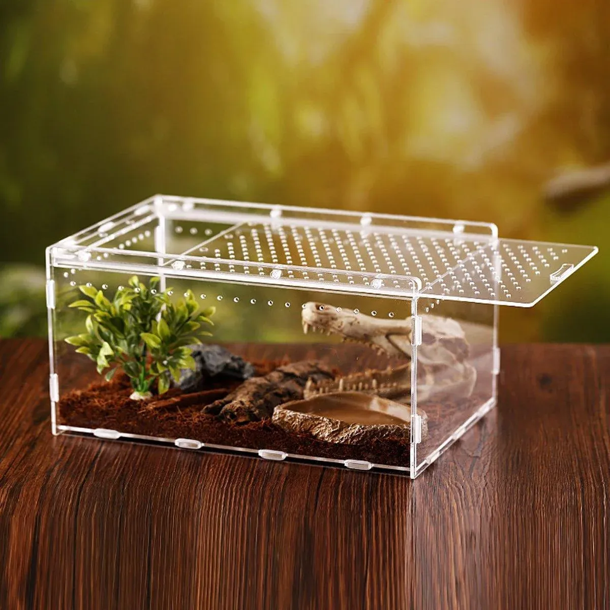 Clear Pet Box Slide Lid Reptile Breeding Habitat Panoramic View Terrarium view 11