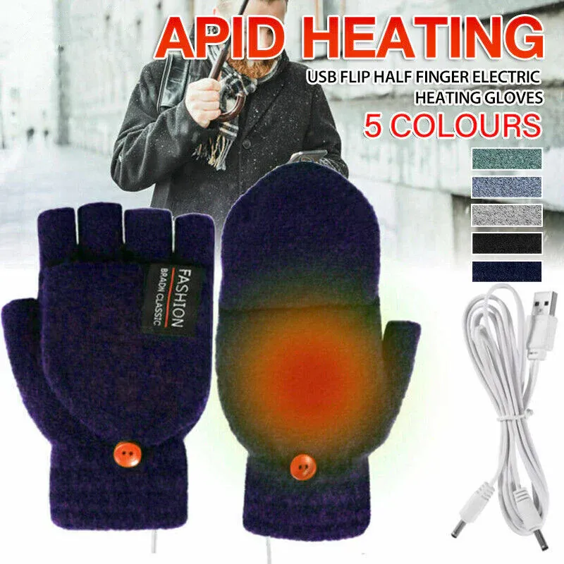 USB Heated Half Finger Gloves Winter Warm Knitted Gloves for Typing and Office view 2