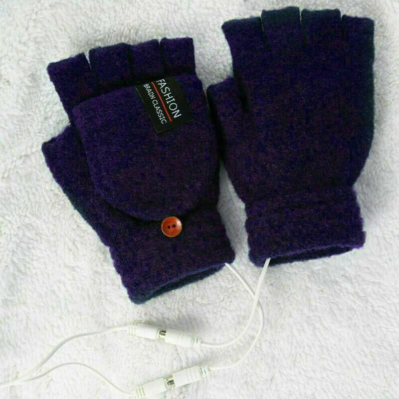 USB Heated Half Finger Gloves Winter Warm Knitted Gloves for Typing and Office view 7