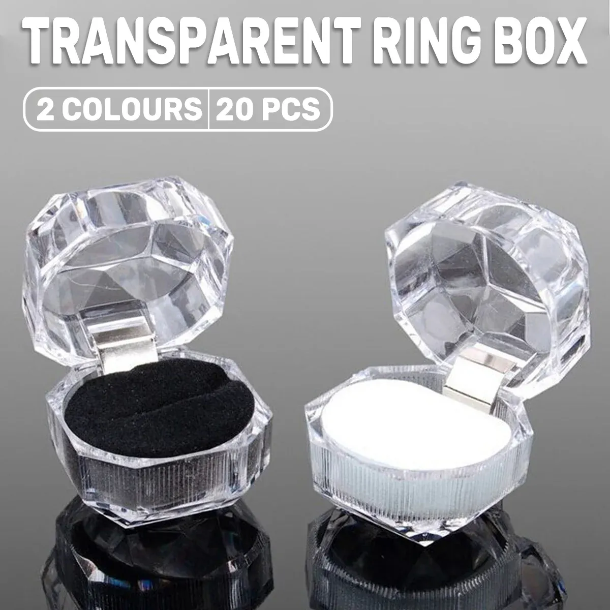 20pcs Acrylic Octagonal Jewelry Ring Earrings Box Transparent Display Cases view 2