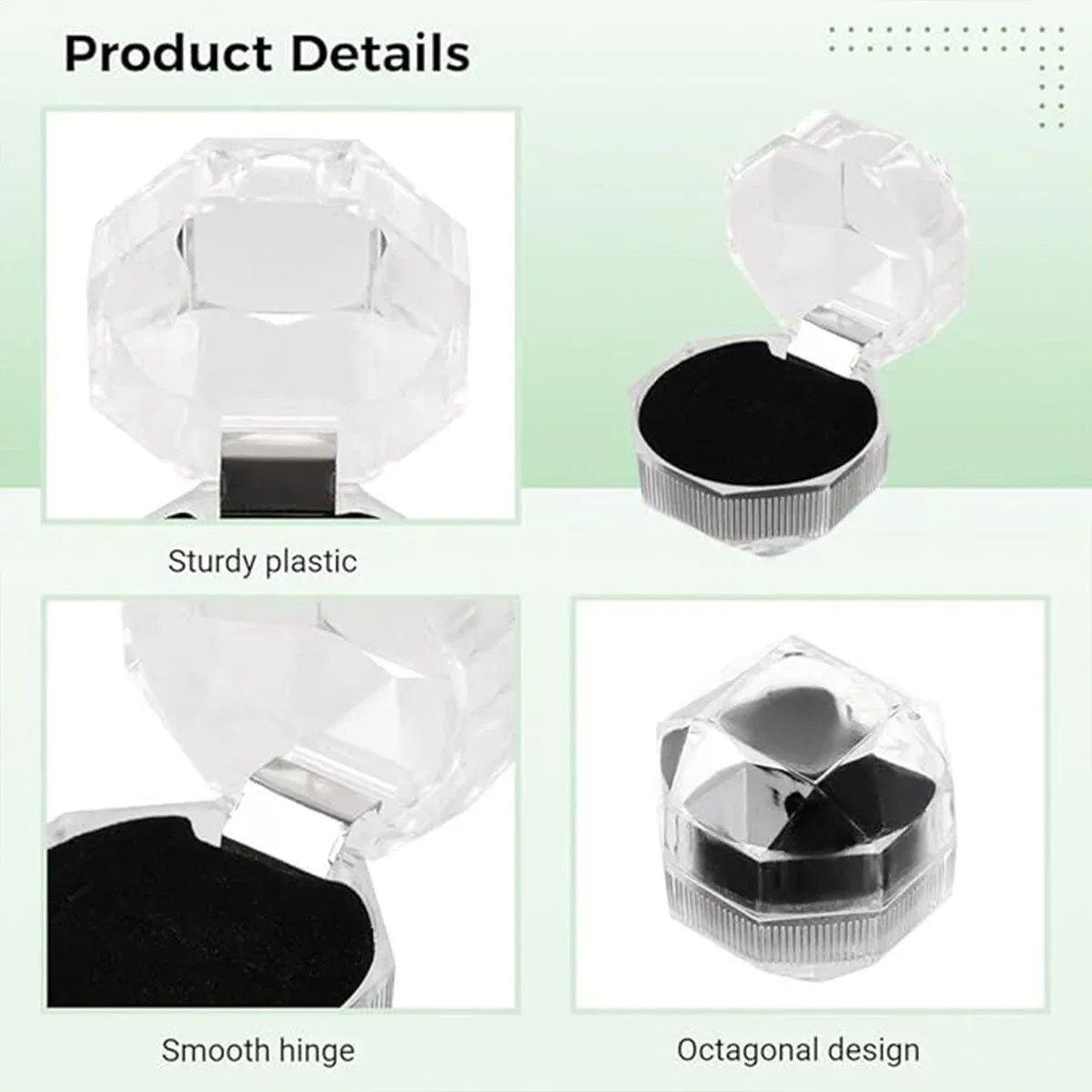 20pcs Acrylic Octagonal Jewelry Ring Earrings Box Transparent Display Cases view 6