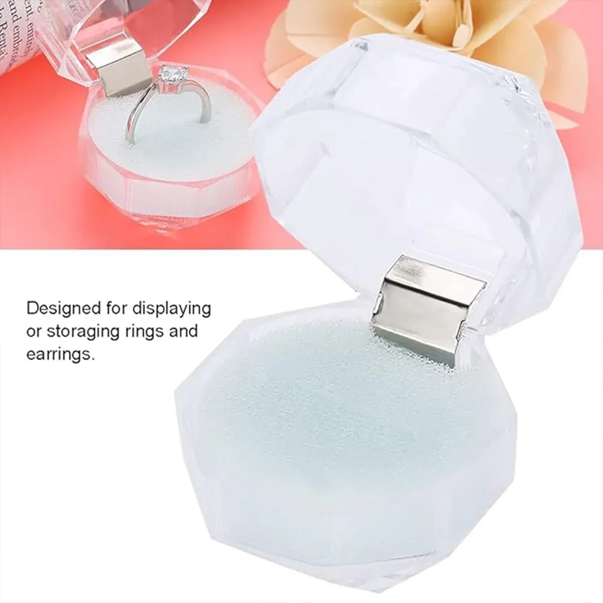 20pcs Acrylic Octagonal Jewelry Ring Earrings Box Transparent Display Cases view 9