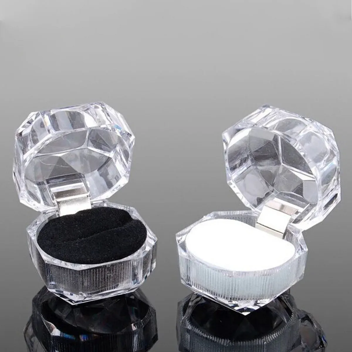 20pcs Acrylic Octagonal Jewelry Ring Earrings Box Transparent Display Cases view 11