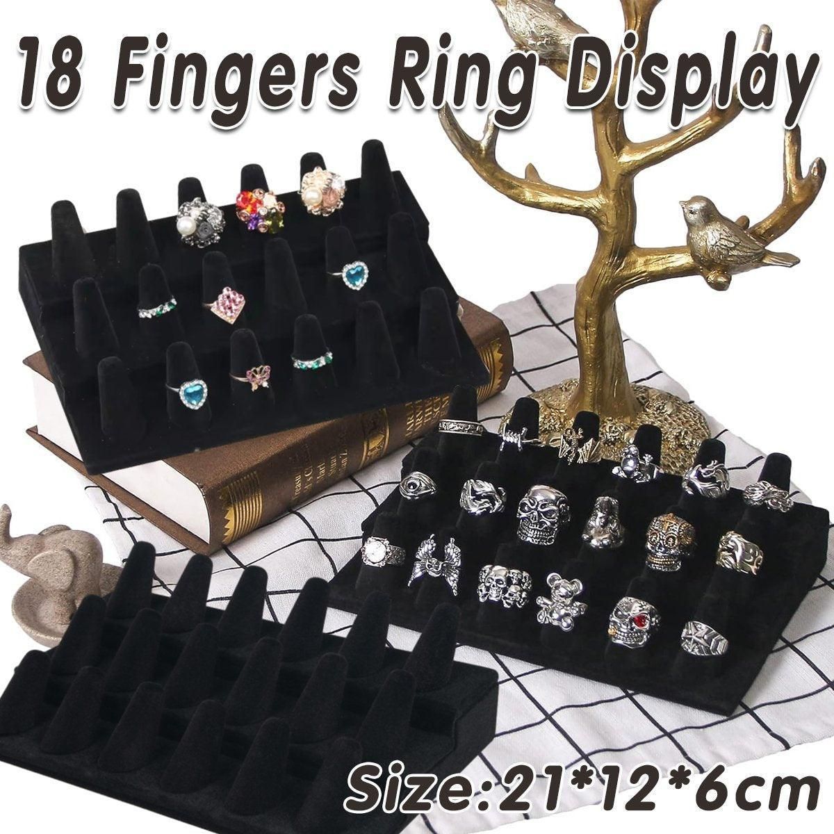 Three Layer Flocking Jewelry Display Stand 18 Finger Ring Organizer Holder