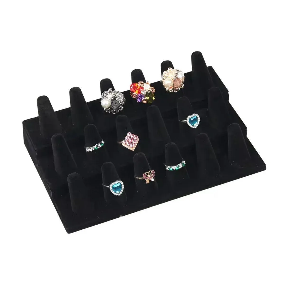 Three Layer Flocking Jewelry Display Stand 18 Finger Ring Organizer Holder view 2