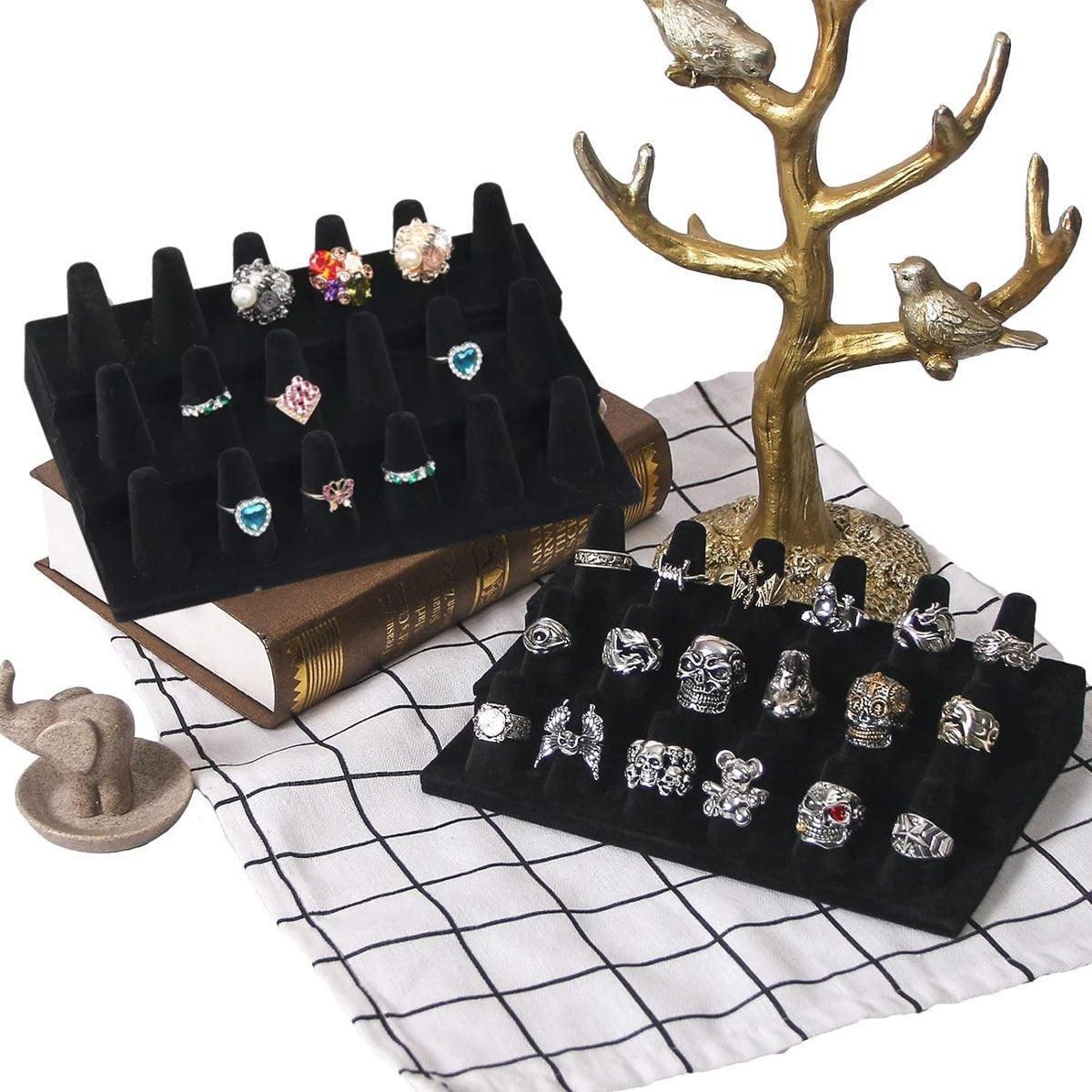 Three Layer Flocking Jewelry Display Stand 18 Finger Ring Organizer Holder view 10