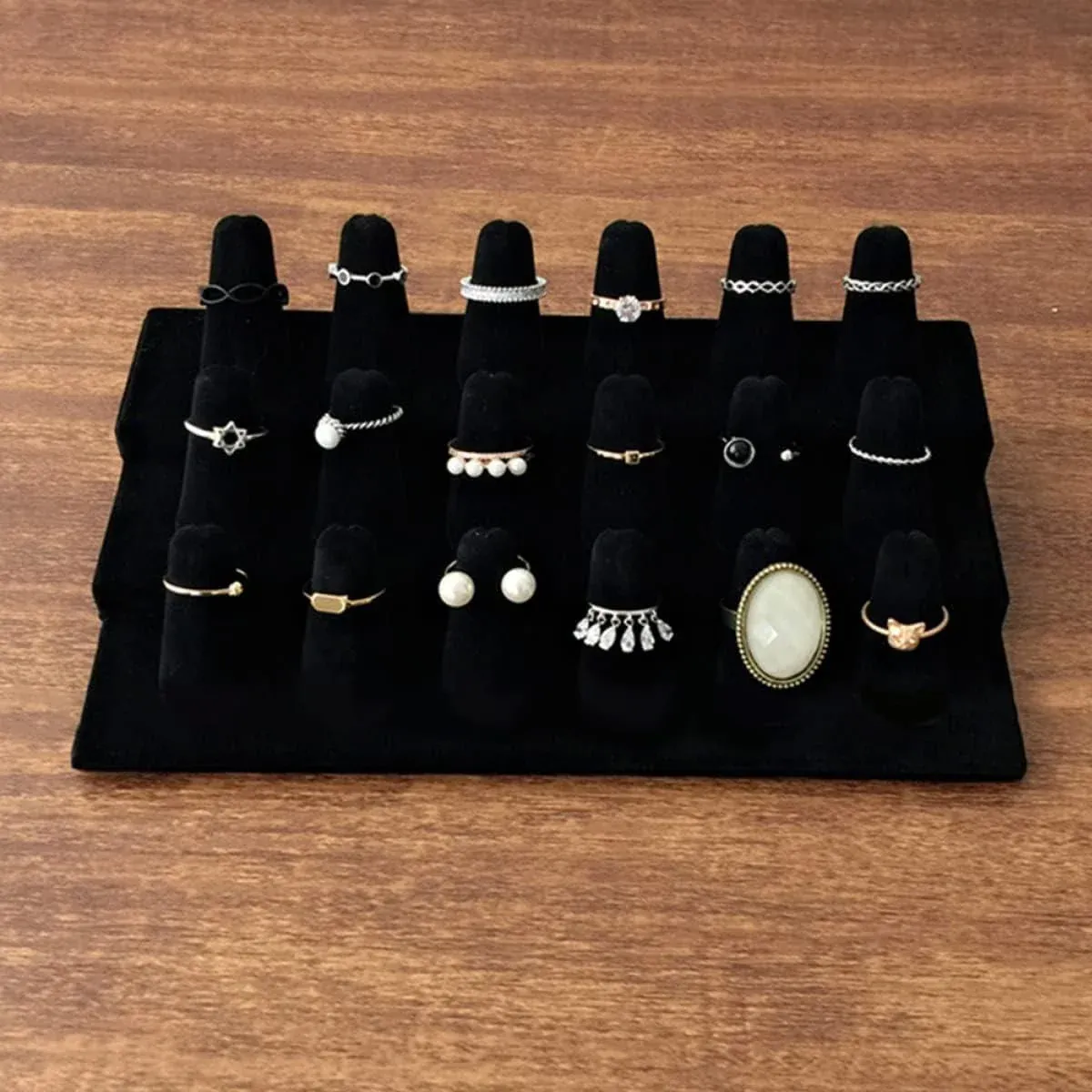 Three Layer Flocking Jewelry Display Stand 18 Finger Ring Organizer Holder view 11