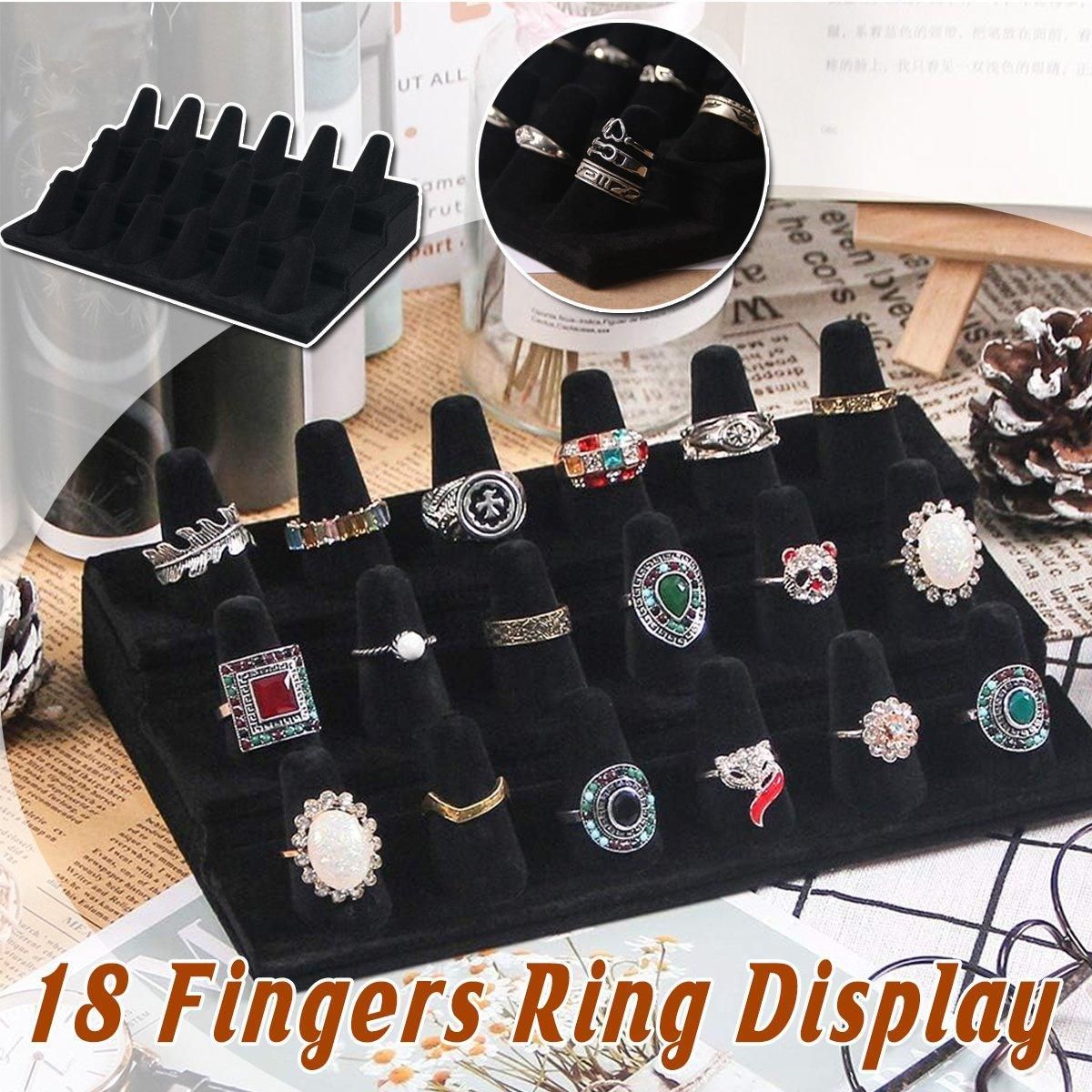 Three Layer Flocking Jewelry Display Stand 18 Finger Ring Organizer Holder view 13