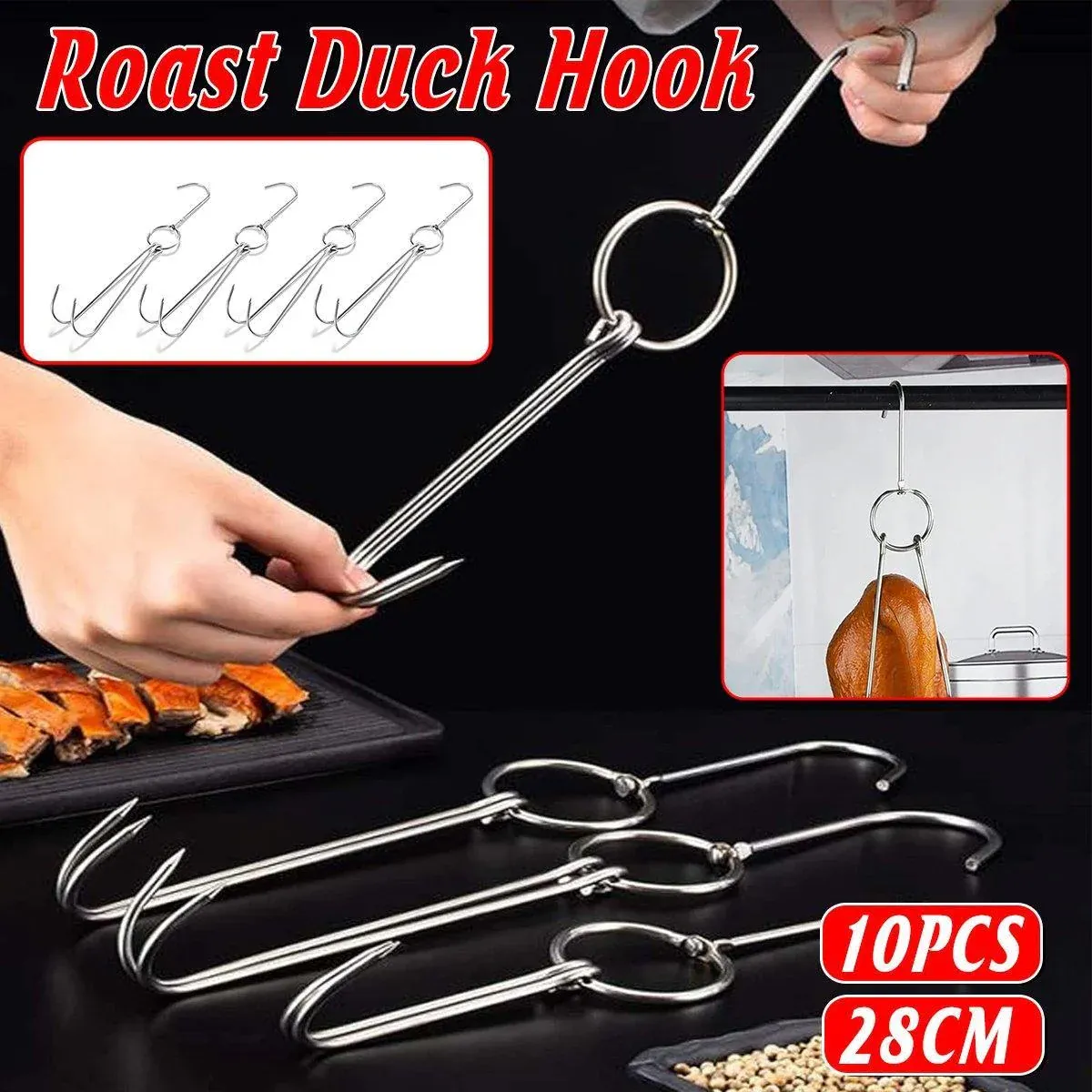 10PCS Stainless Steel Roast Duck Hooks Duty Double Hooks for Chicken Meat Goose view 13