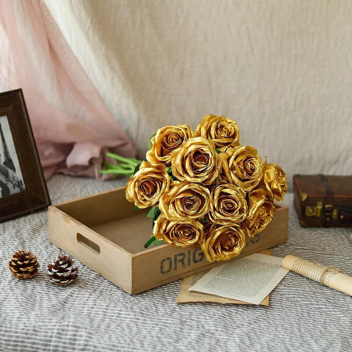 10pcs Artificial Silk Simulation Rose Flowers - Wedding Party Home Decorations view 9