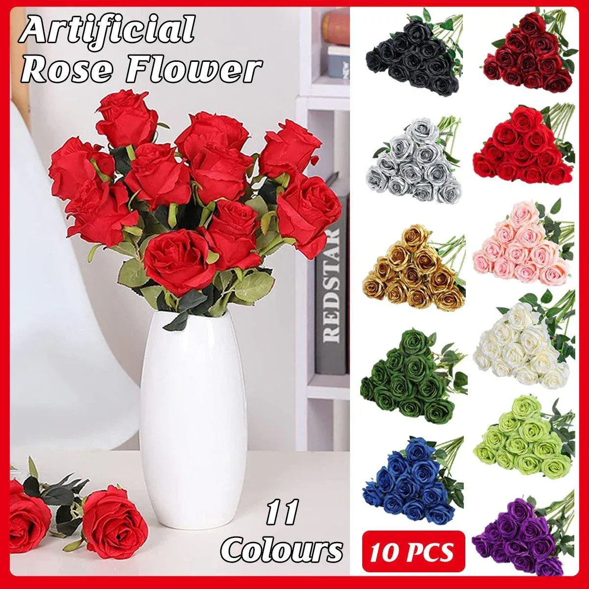 10pcs Artificial Silk Simulation Rose Flowers - Wedding Party Home Decorations view 2