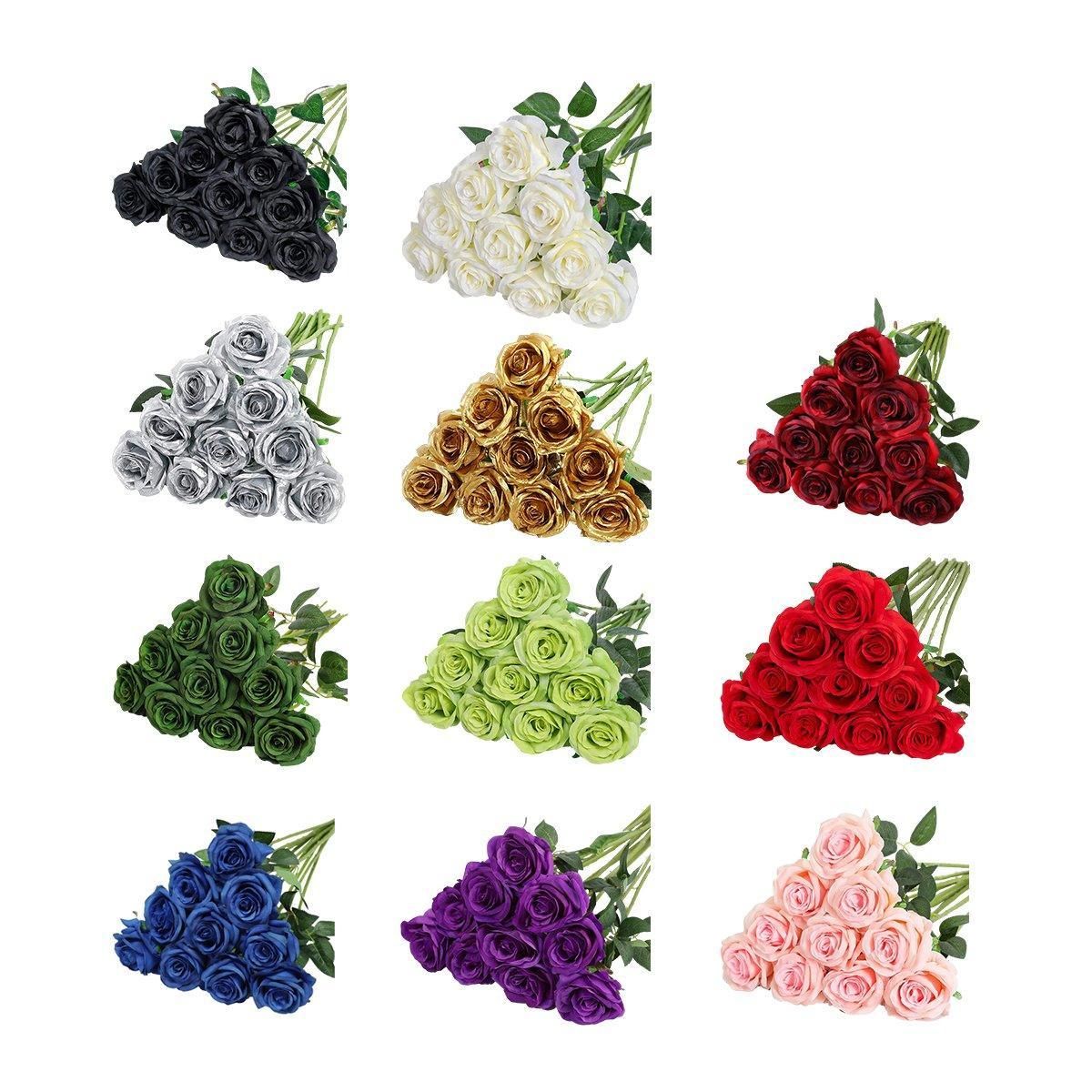 10pcs Artificial Silk Simulation Rose Flowers - Wedding Party Home Decorations view 3