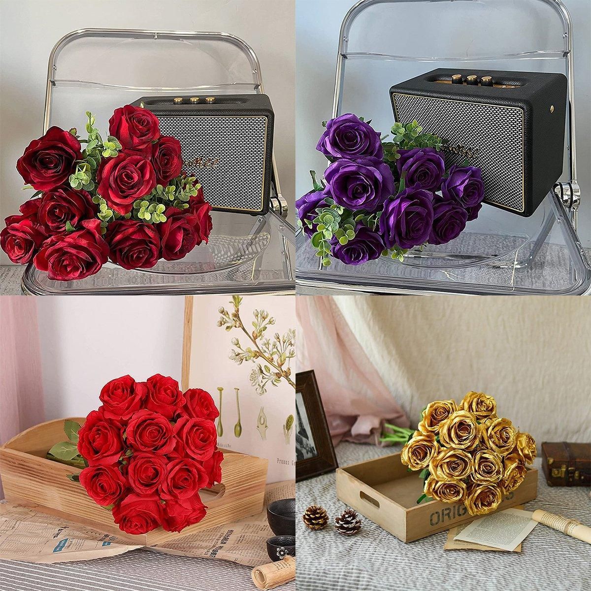 10pcs Artificial Silk Simulation Rose Flowers - Wedding Party Home Decorations view 12