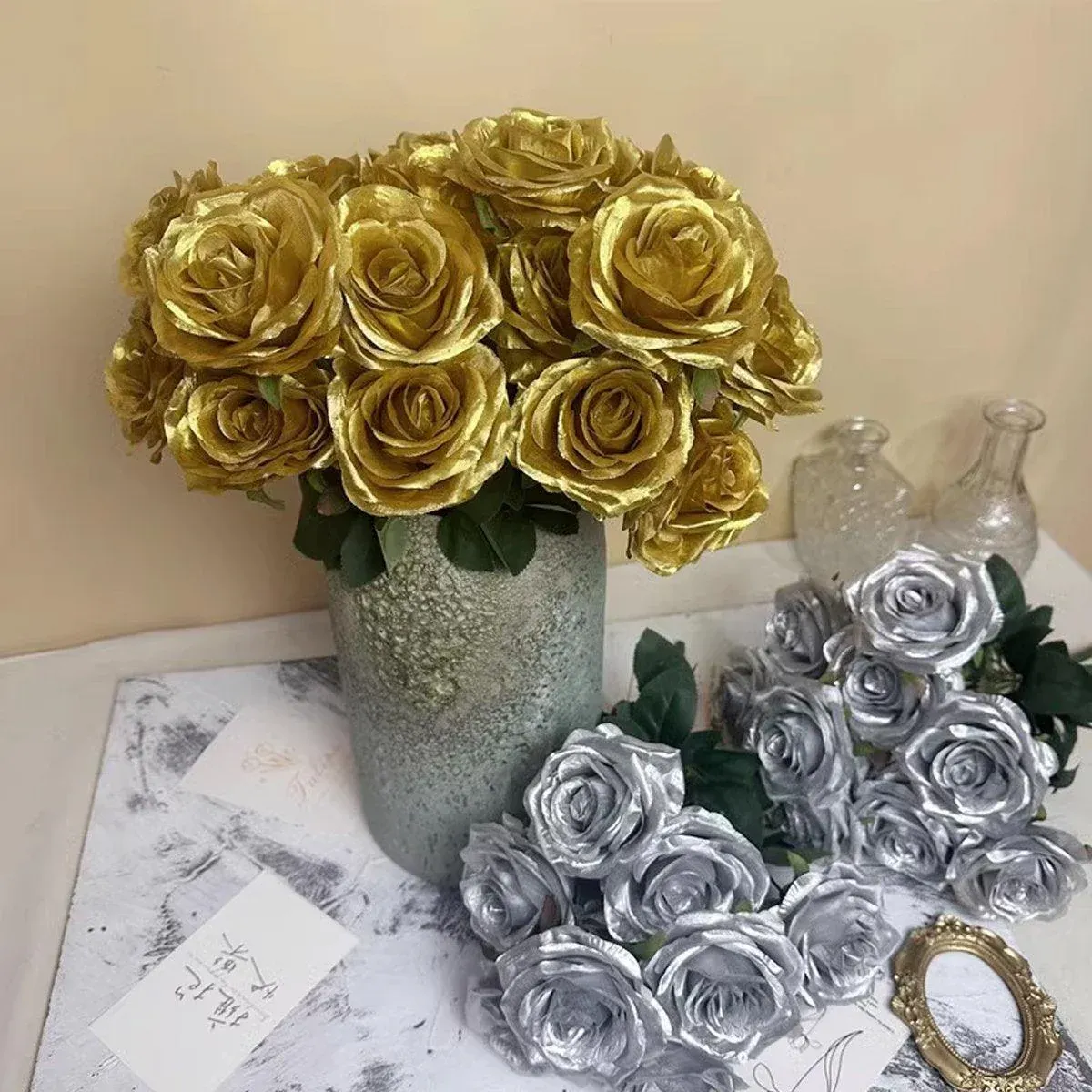 10pcs Artificial Silk Simulation Rose Flowers - Wedding Party Home Decorations view 13