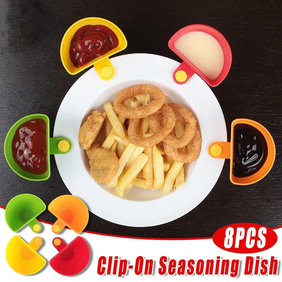 8PCS Plastic Salad Dressing Box Set Double Clip Bowl Snack Container with Spoon — image 1