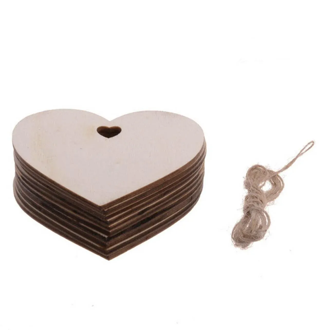 Wooden Christmas Hanging Ornament for Tree DIY Craft Decoration 10pcs - Heart — image 1