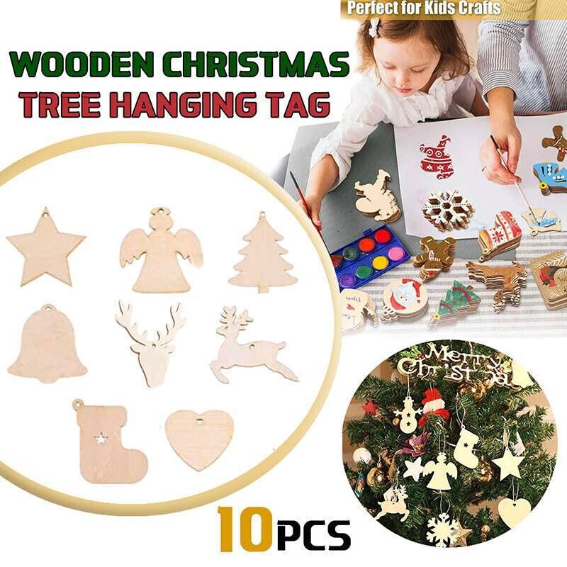 Wooden Christmas Hanging Ornament for Tree DIY Craft Decoration 10pcs - Star view 2