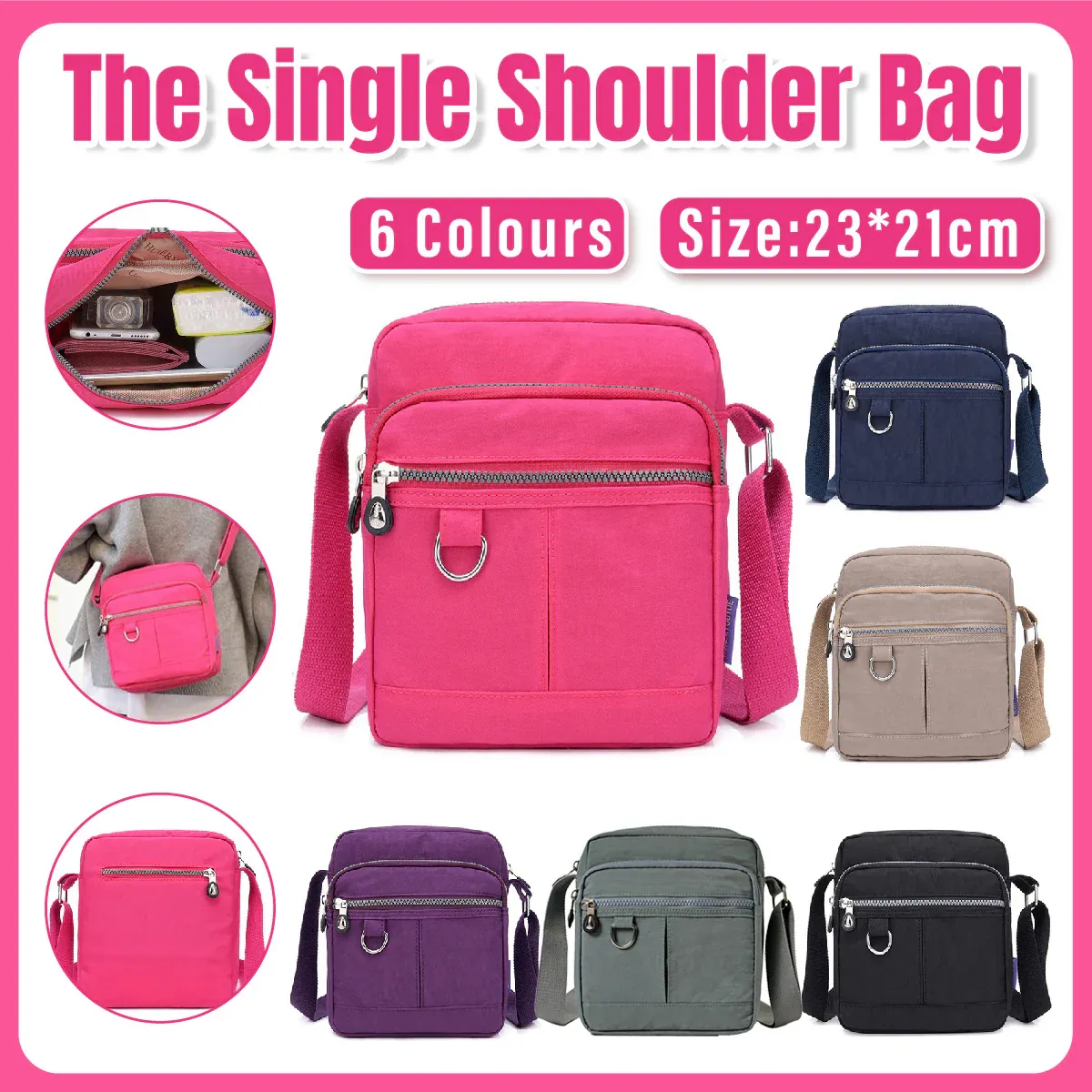 Ladies Shoulder Bag Nylon Fabric Lightweight Crossbody Small Casual Handbag view 2