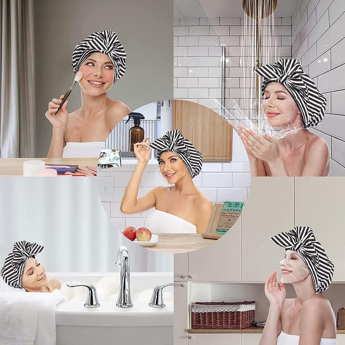 Woman Shower Cap Reusable Long Hair Large Turban Bathroom Waterproof Hair Cap view 4