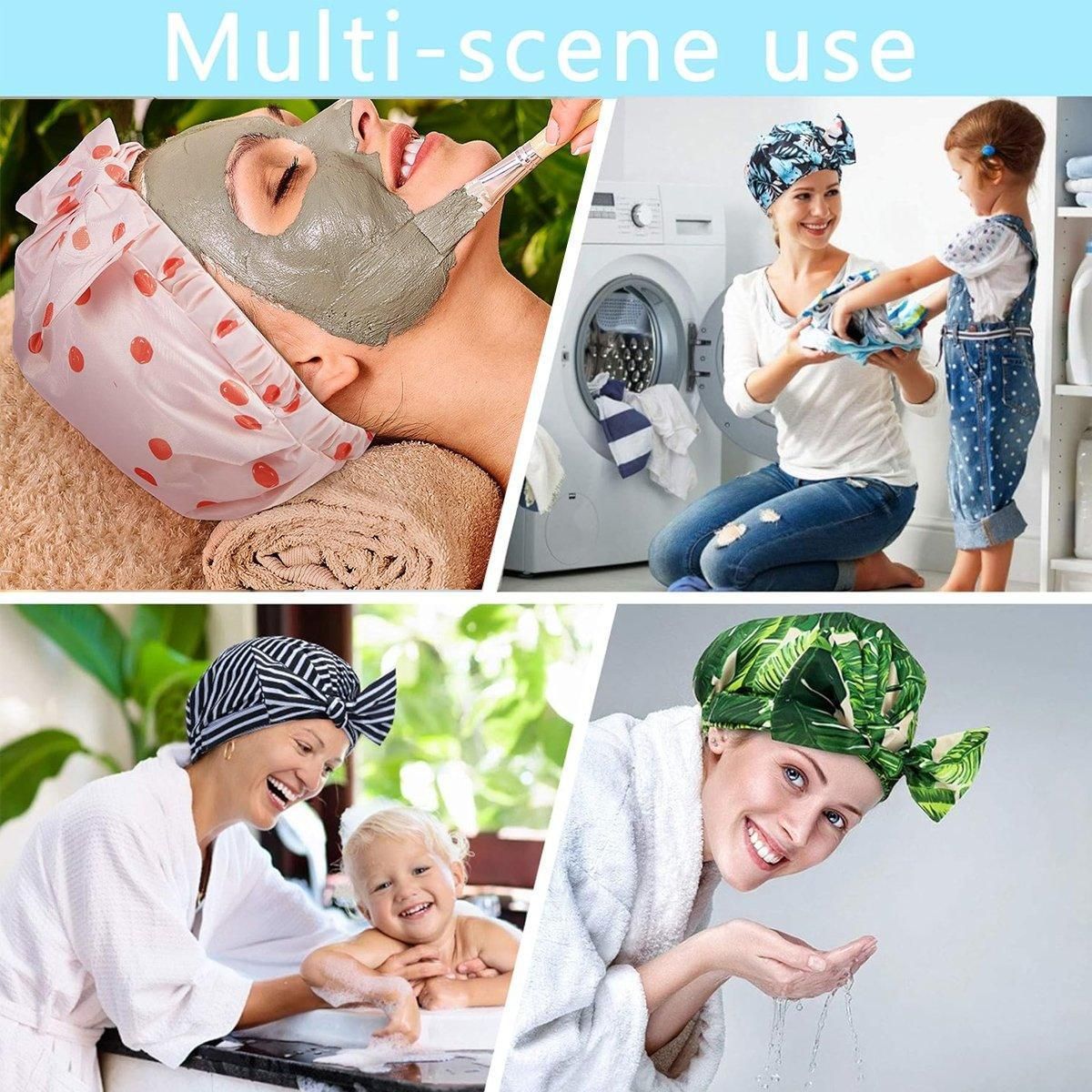 Woman Shower Cap Reusable Long Hair Large Turban Bathroom Waterproof Hair Cap view 5