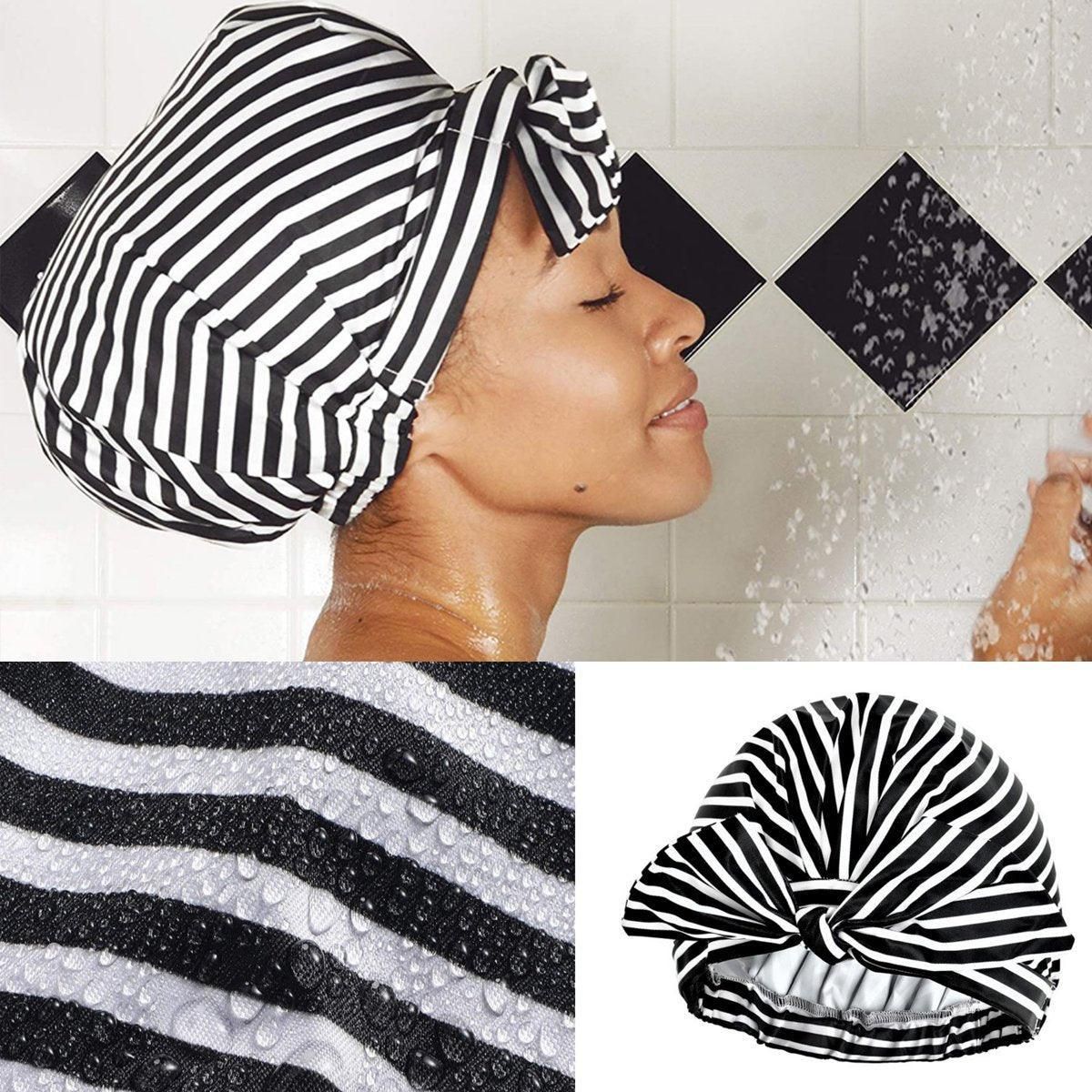 Woman Shower Cap Reusable Long Hair Large Turban Bathroom Waterproof Hair Cap view 6