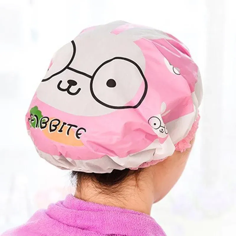Reusable Women Girls Hair Wrap Waterproof Shower Bath Shower Cap Hat - Frog view 7
