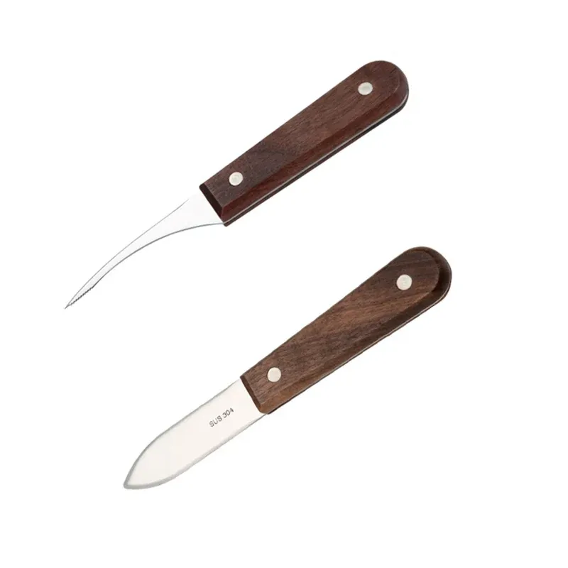 2PCS Shrimp Deveiner and Shellfish Opener Knife Set Stainless Steel Wood Handle view 2