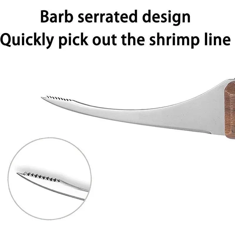 2PCS Shrimp Deveiner and Shellfish Opener Knife Set Stainless Steel Wood Handle view 6