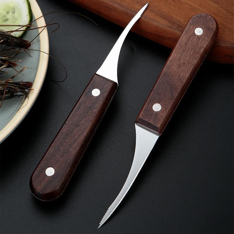 2PCS Shrimp Deveiner and Shellfish Opener Knife Set Stainless Steel Wood Handle view 9