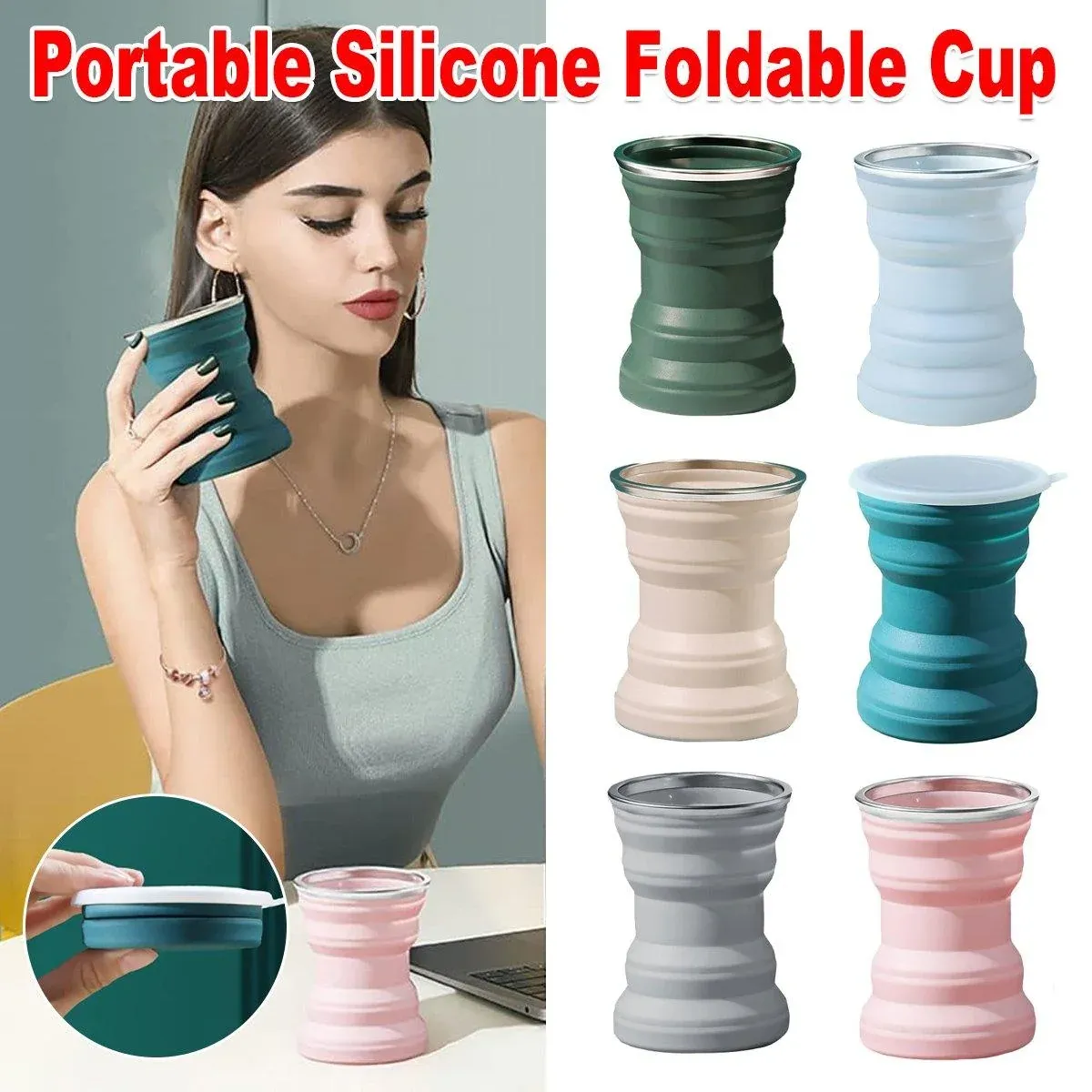 Silicone Folding Travel Mug Portable Retractable Collapsible Mug Outdoor view 2