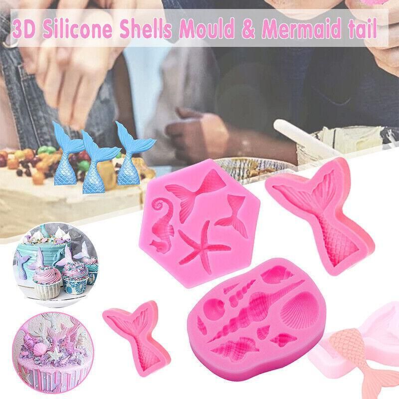Mermaid Tail Sea Shell Silicone Cake Fondant Sugarcraft Mould Chocolate Mold view 2
