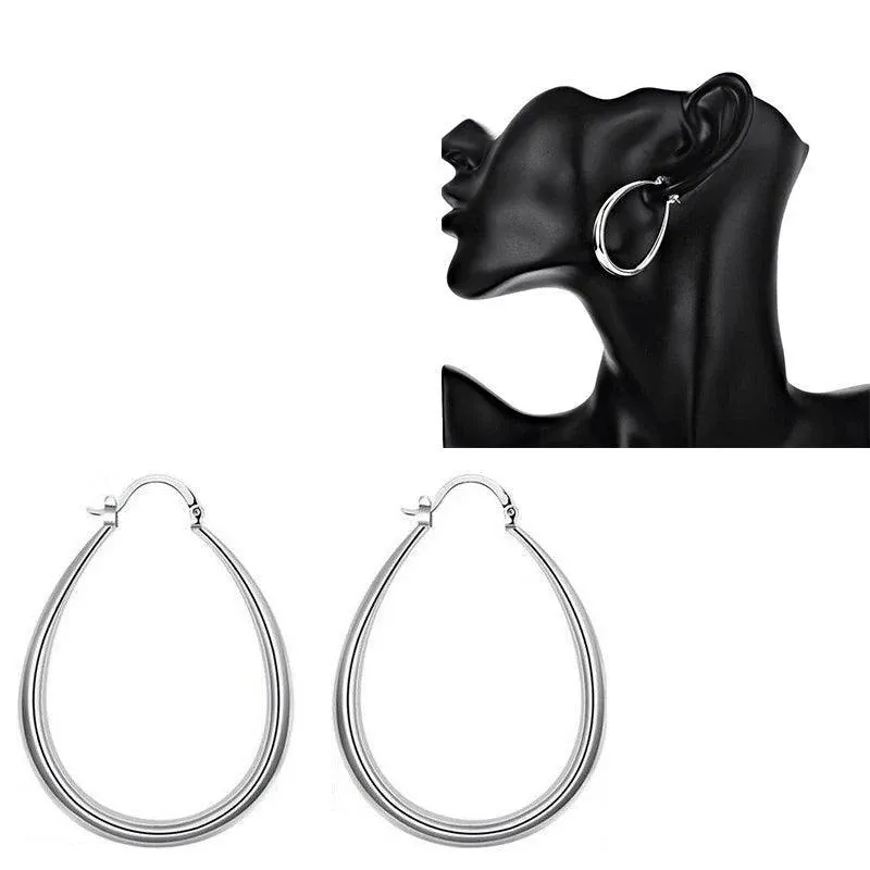 Elegant Teardrop Silver Filled Hoop Earrings 41mm Lightweight Fashion Jewelry view 11
