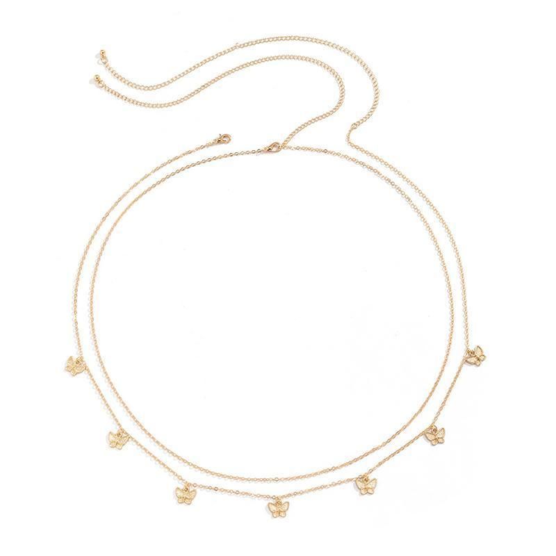 Waist Chain Tassel Butterfly Pendant Double Layer Ladies Body Chain - Gold