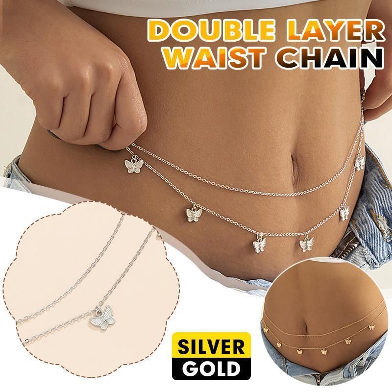Waist Chain Tassel Butterfly Pendant Double Layer Ladies Body Chain - Gold view 2