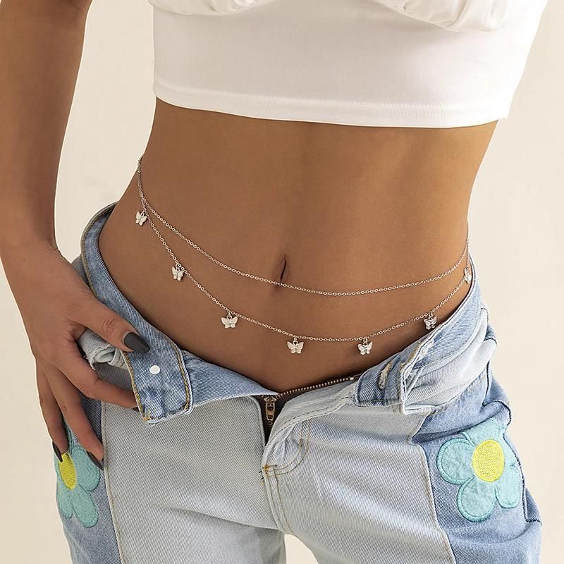 Waist Chain Tassel Butterfly Pendant Double Layer Ladies Body Chain - Gold view 9