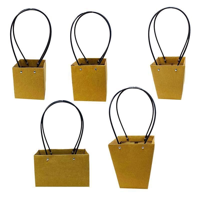 25x Kraft Paper Bag Flowers Waterproof Bouquet Basket Gift Box With Handle view 3