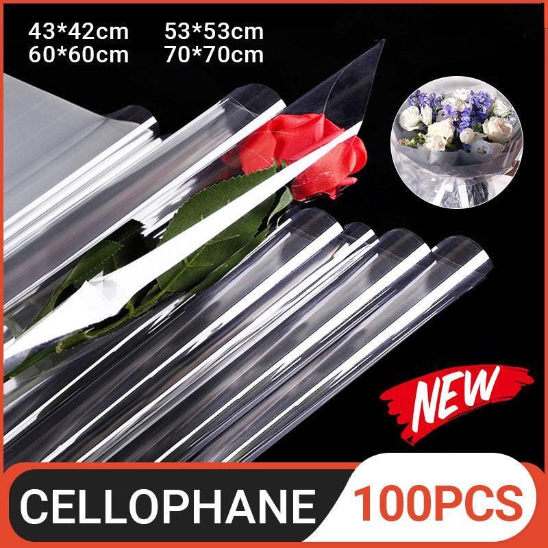 100X Clear Cellophane Wrap Rolls - 4 Sizes for Gifts & Bouquets - 100PCS-70*70CM view 2