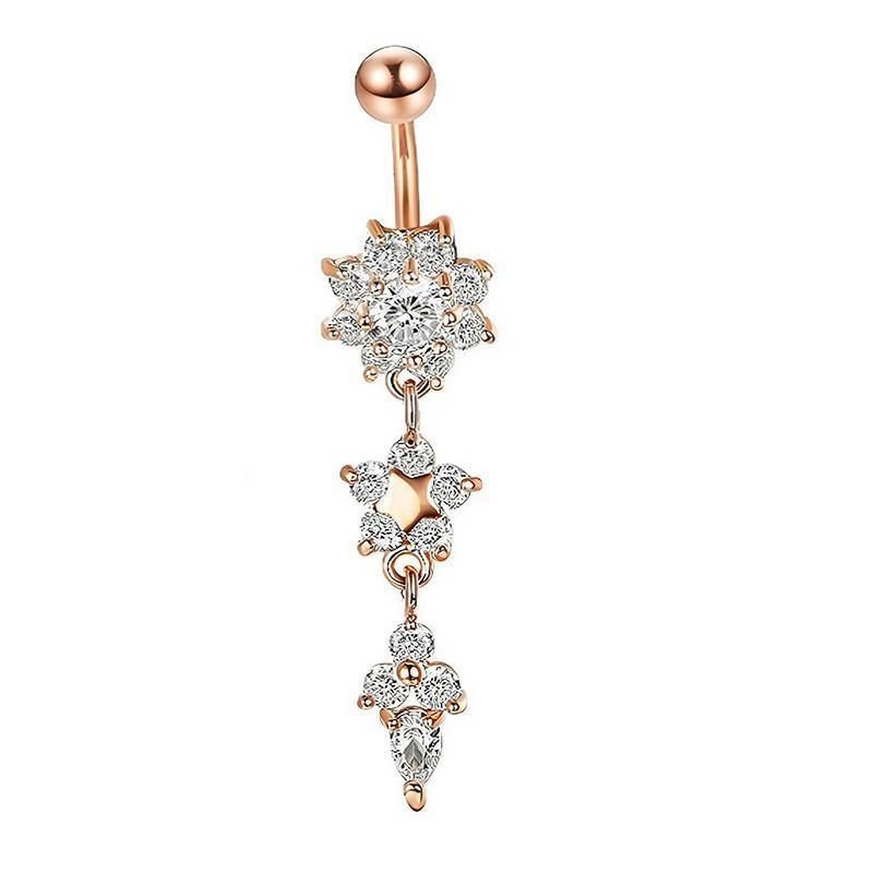 Flower Crystal Surgical Steel Dangle BELLY Button Navel bars Ring Body