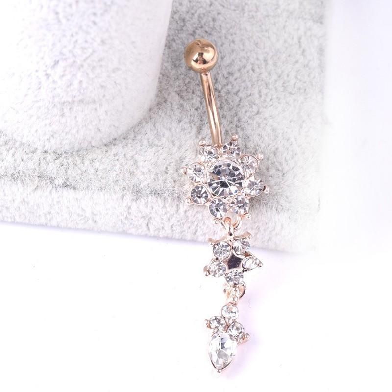 Flower Crystal Surgical Steel Dangle BELLY Button Navel bars Ring Body view 4
