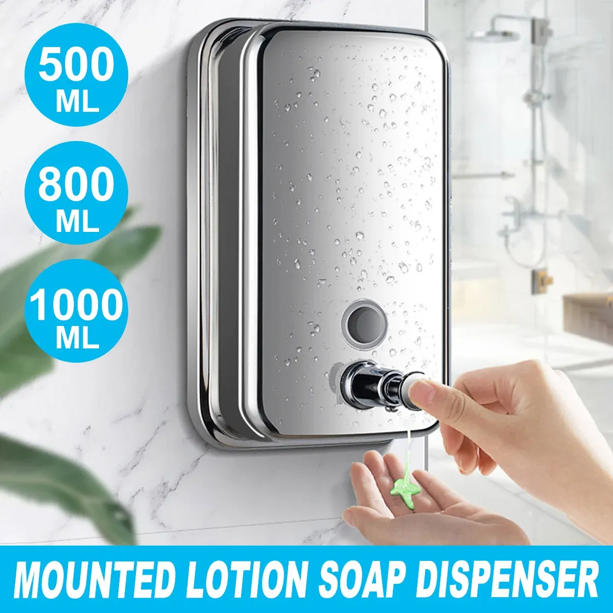 Stainless Steel Wall Mounted Soap Dispenser Hotel Bathroom Sanitizer Bottle view 2