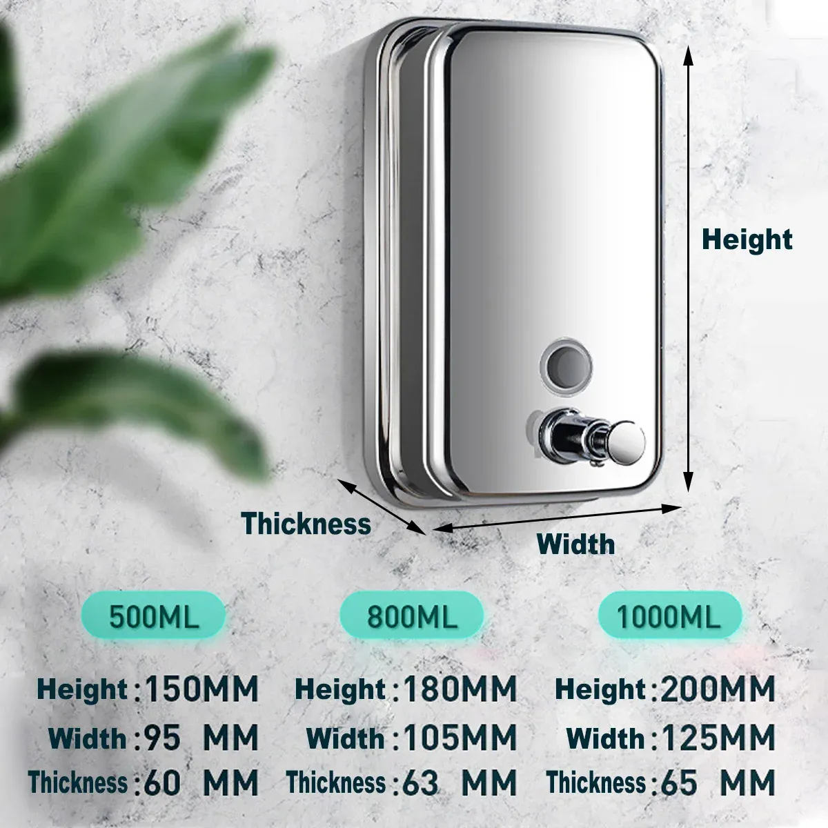 Stainless Steel Wall Mounted Soap Dispenser Hotel Bathroom Sanitizer Bottle view 3