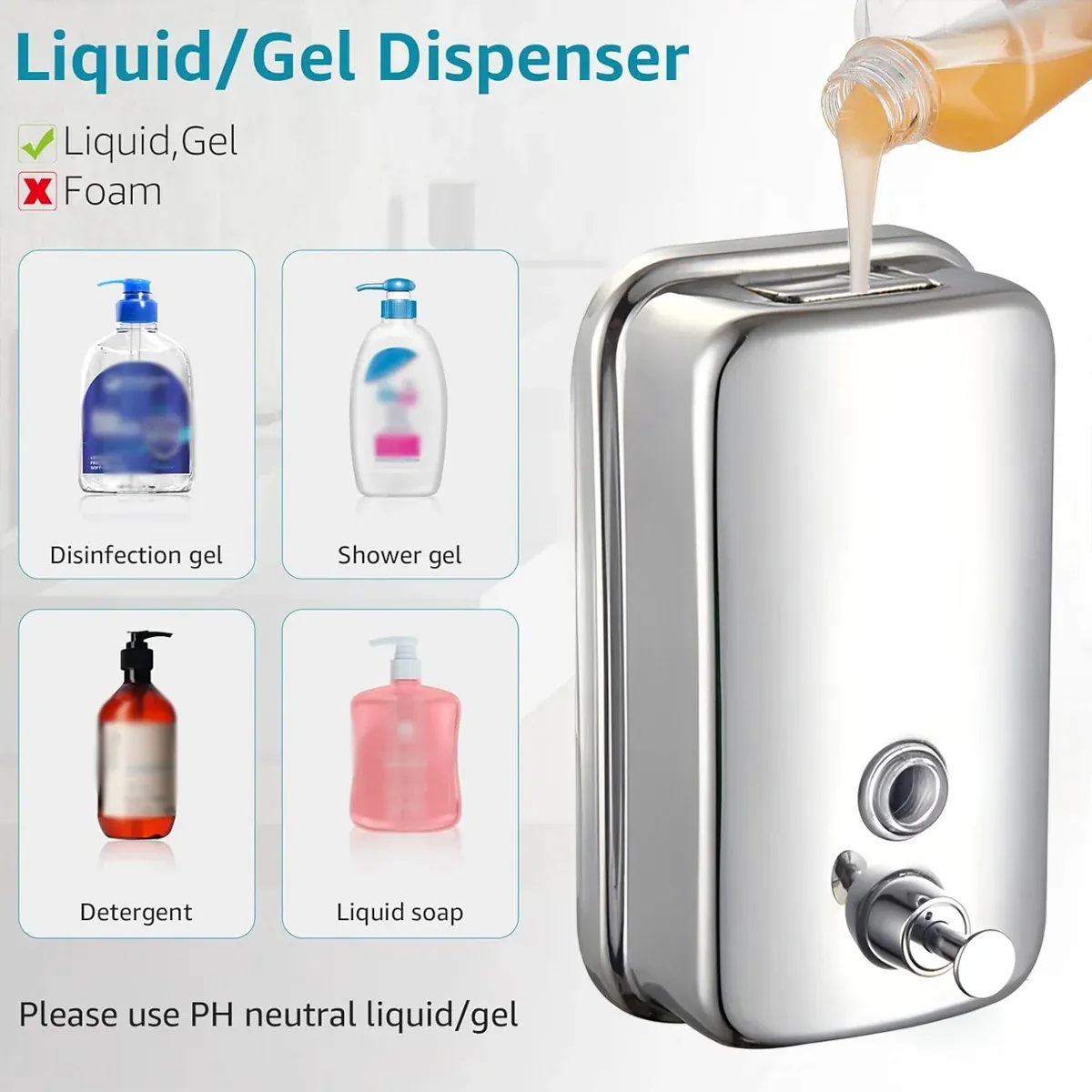 Stainless Steel Wall Mounted Soap Dispenser Hotel Bathroom Sanitizer Bottle view 11