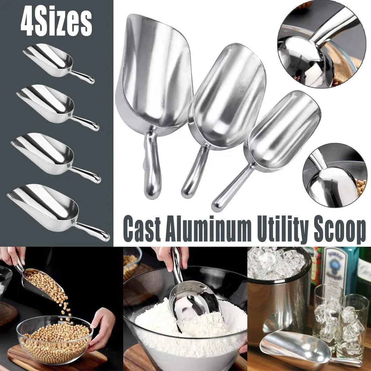 4 Sizes Aluminum Alloy Ice Shovel Flour Rice Scoop Multipurpose Kitchen Tool - L view 2