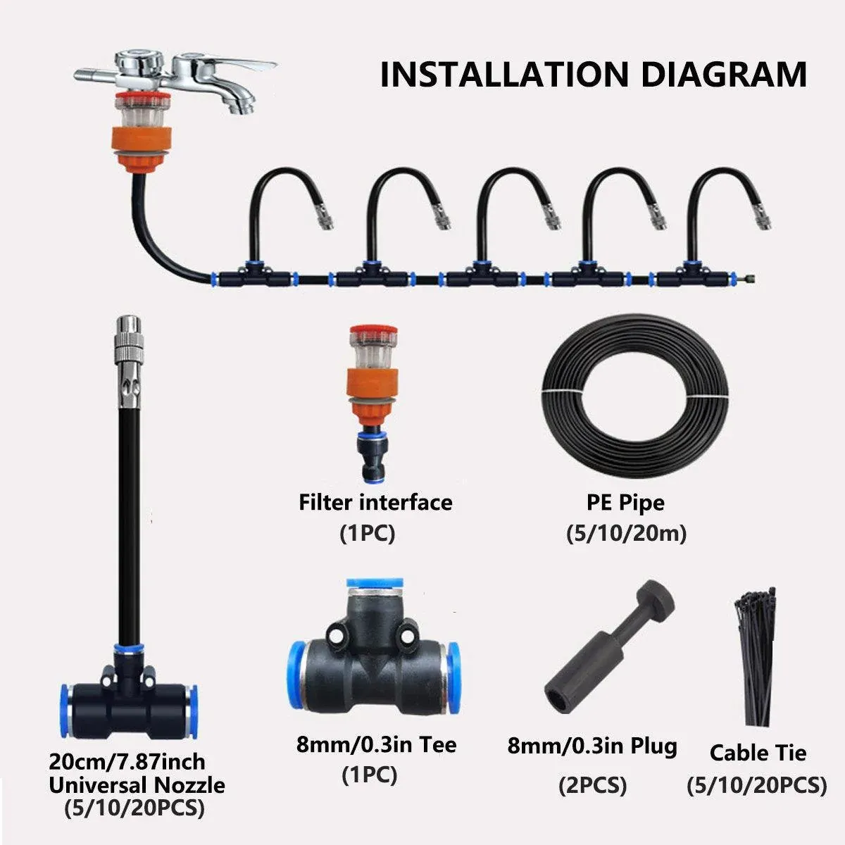 5M 10M 20M Garden Watering System Adjustable Spray Irrigation Hose Sprinkler - 20m view 9